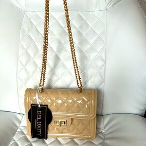 Deluxity Mini purse NWT shoulder or crossbody in Tan color with gold accents
